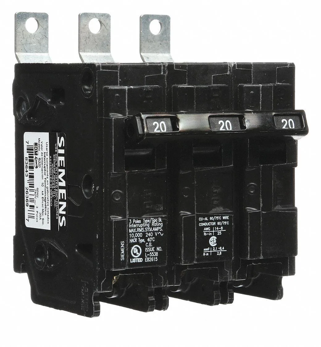 SIEMENS SIEMENS B320 Miniature Circuit Breaker BL Series 20A 3 Pole 240V AC 10kA — product photo