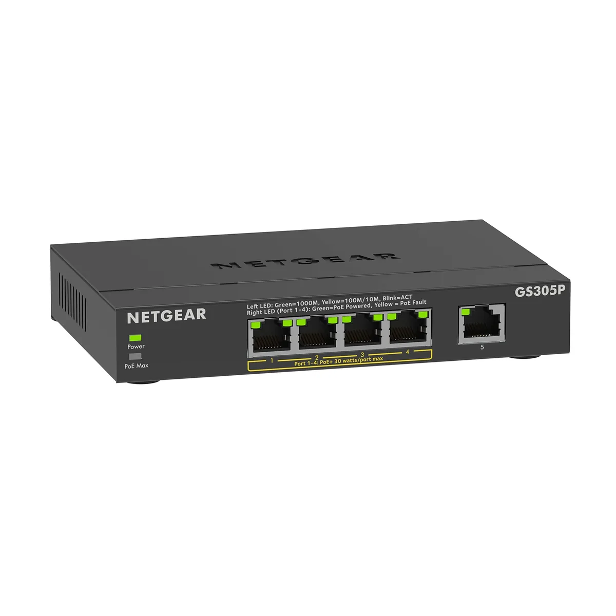  NETGEAR ProSafe GS305P 5-Port PoE+ 63W network switch — product photo