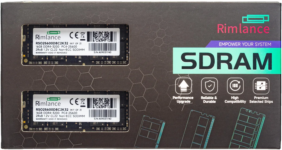 RIMLANCE RIMLANCE 32GB (2x16GB) DDR4 3200MHz CL22 260-Pin SODIMM Laptop RAM — product photo