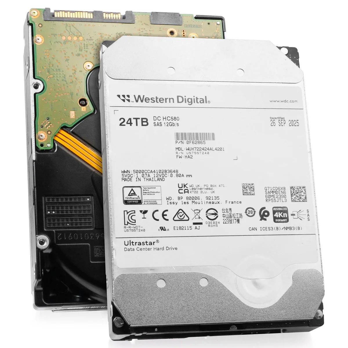Western Digital Western Digital Ultrastar DC HC580 WUH722424AL4201 24TB SAS 12Gb/s 7200 RPM 512MB 3.5in internal hard drive — product photo