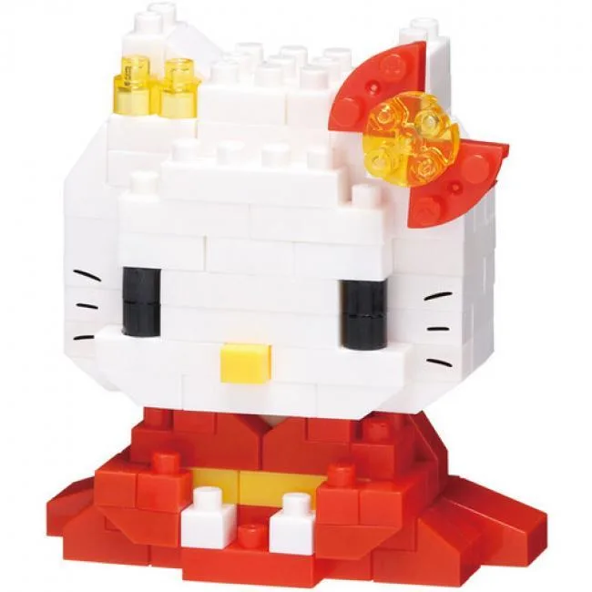 Small boxed building kit of Hello Kitty in a red kimono with printed whiskers