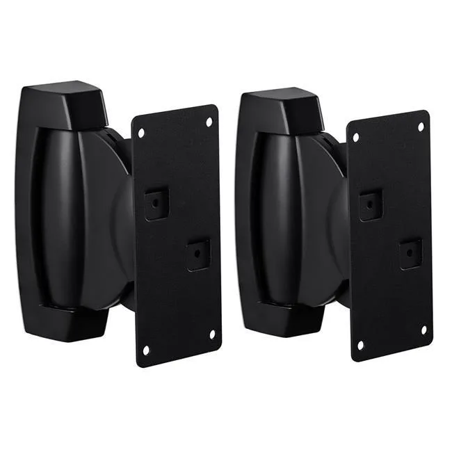 Pair of black metal speaker wall brackets with ABS covers, tilt and swivel adjustment