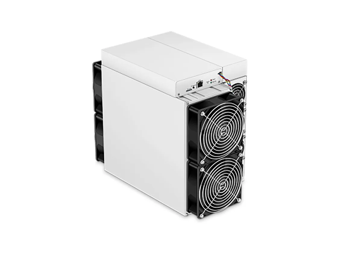 Rectangular silver mining server with four front fans and ventilation grilles