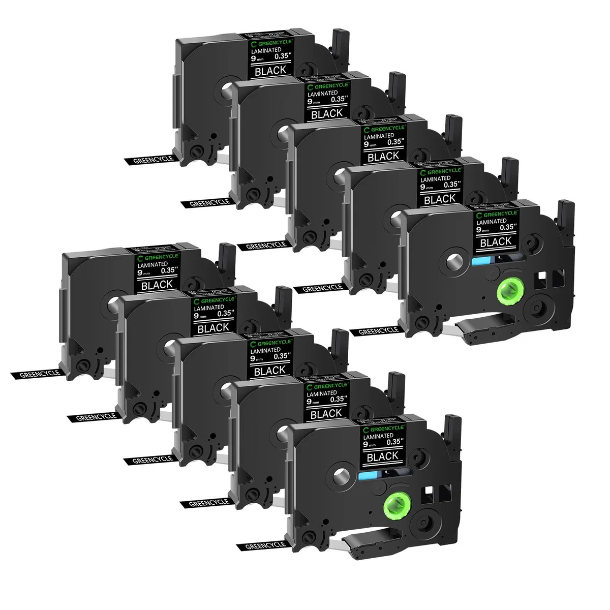 GREENCYCLE GREENCYCLE TZe-325 9mm White on Black labelmaker tape 10 pack — product photo