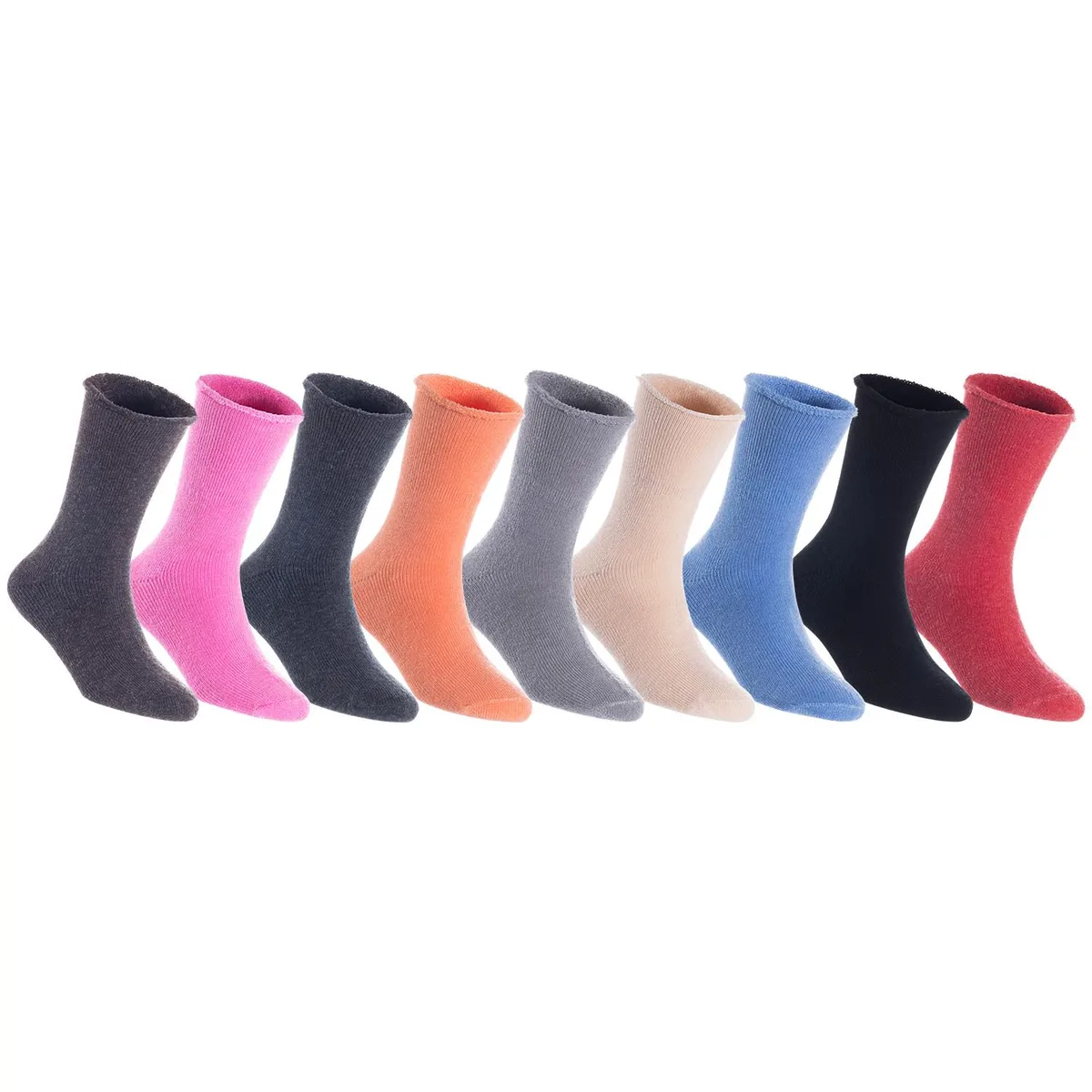 Nine pairs of knitted wool-blend crew socks in assorted colours