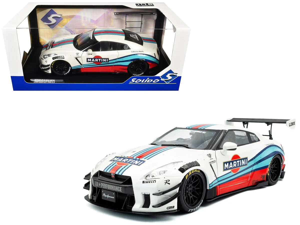 Solido Solido 2024 Nissan GT-R R35 RHD Liberty Walk 2.0 Martini Racing 1/18 hobby collectible — product photo