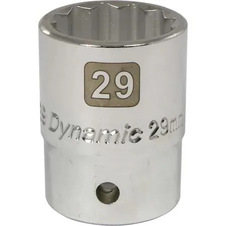 Chrome 12-point 29 mm socket with 3/4 inch drive and knurled ring