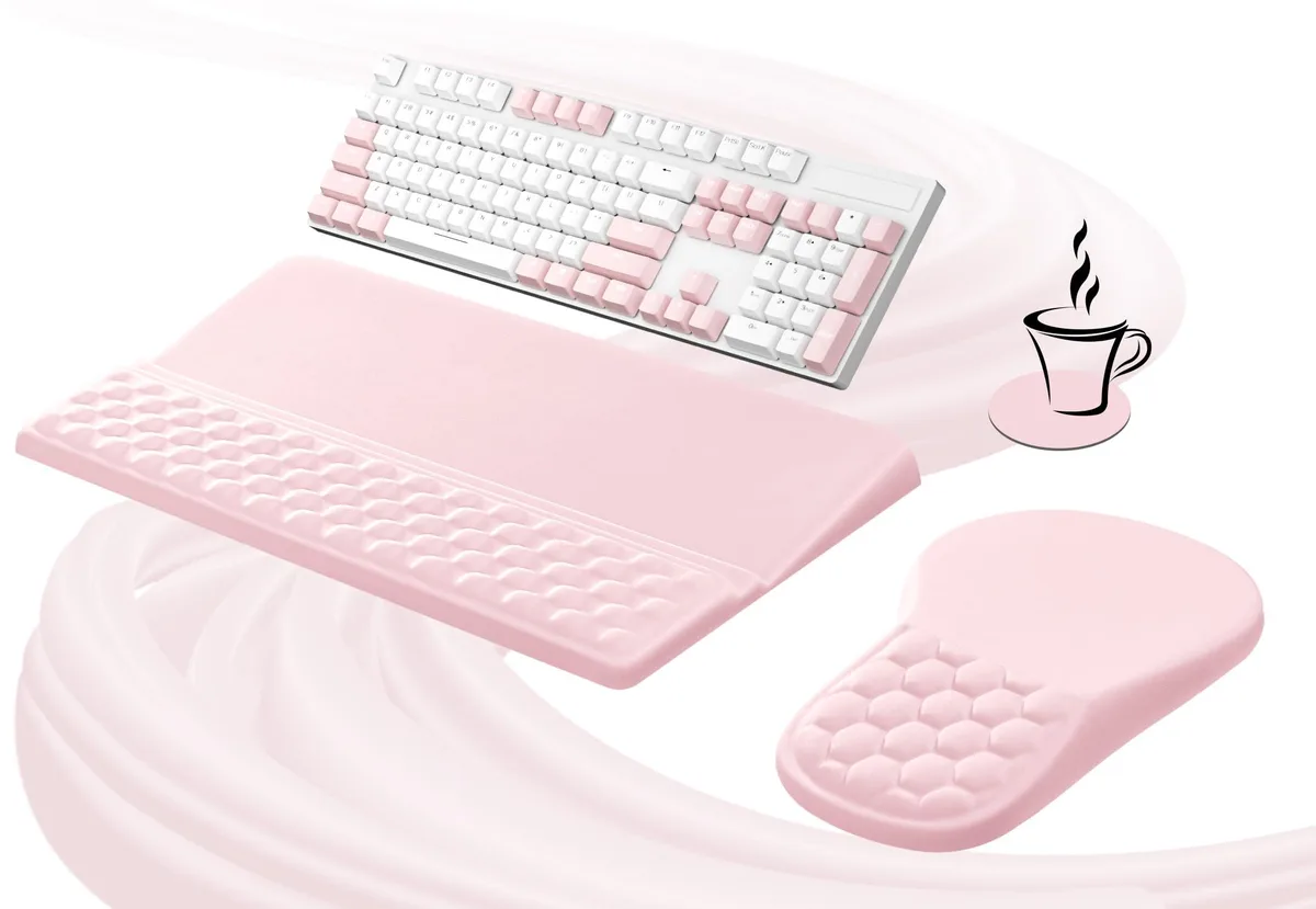  Ospelelf Ergonomic Mouse Pad &amp; Keyboard Wrist Rest Set Pink 18 x 3.5 inches — product photo