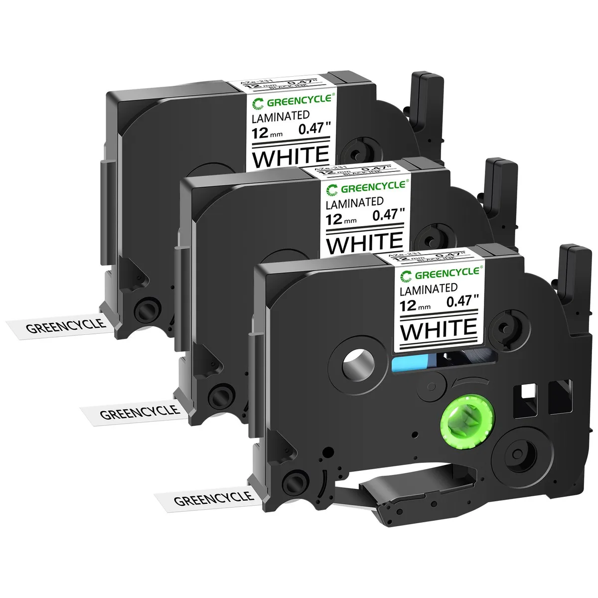 GREENCYCLE GREENCYCLE TZe-231 12mm Black on White Laminated Label Tape 3 Pack — product photo