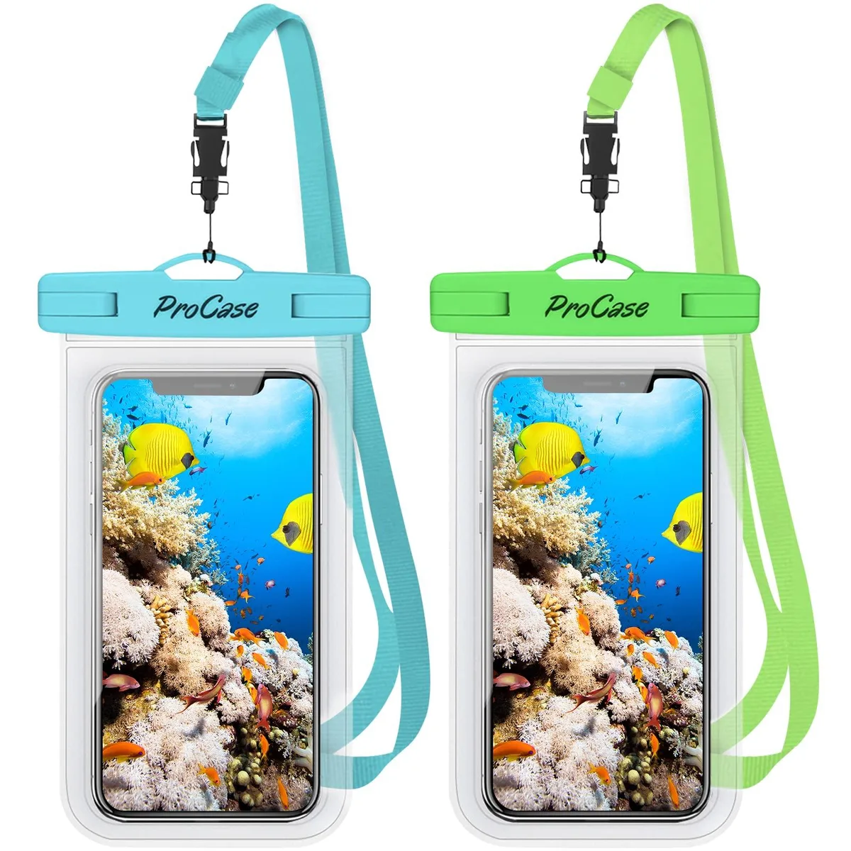 ProCase Universal Waterproof Phone Pouch 2 Pack Blue/Green 7.0 — product photo