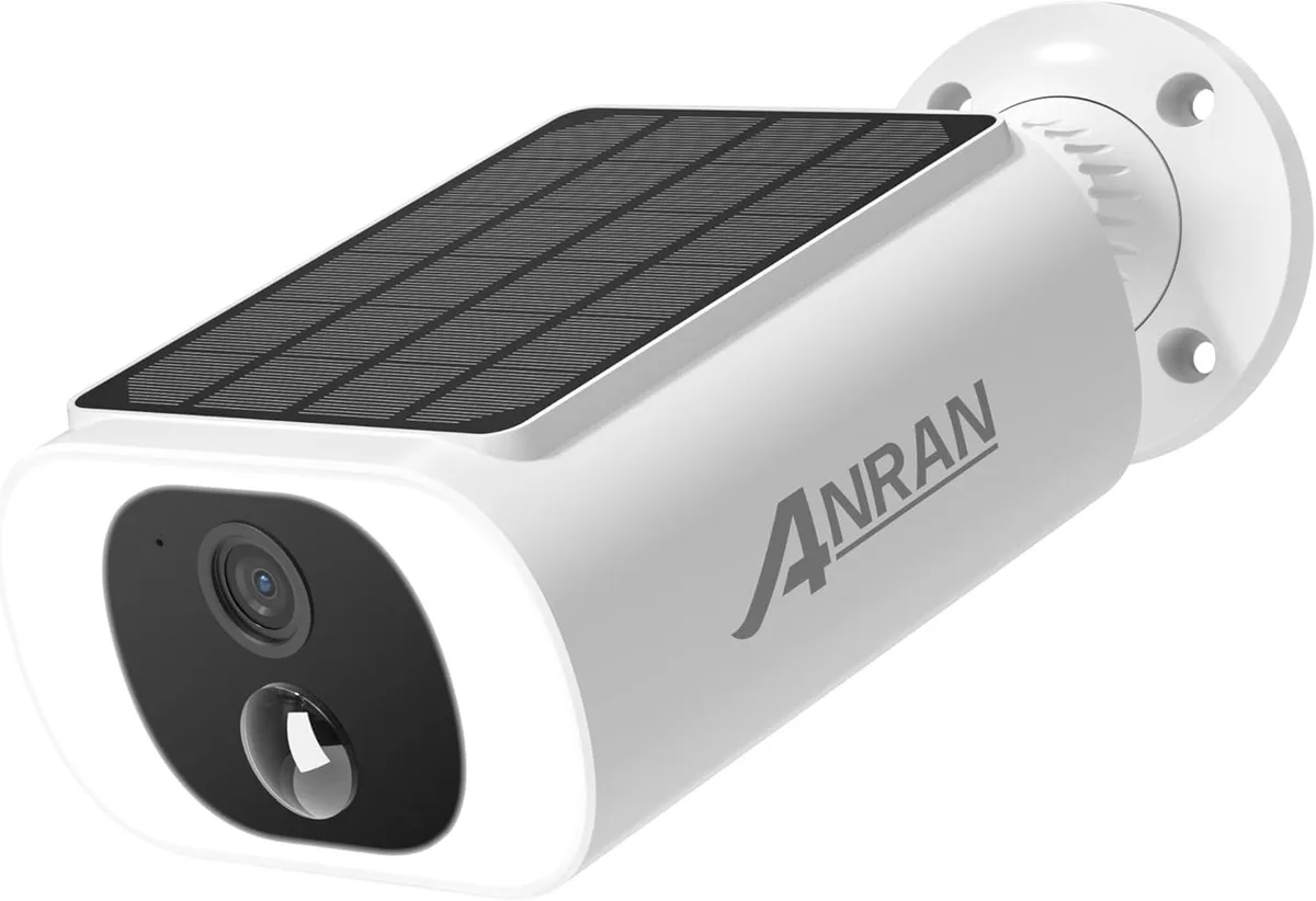 White rectangular wireless camera with embedded solar panel on top