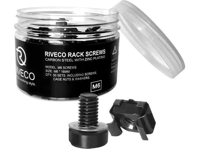 LORDWORLD LORDWORLD M6 x 16mm Rack Screws &amp; Cage Nuts 50 Sets Black — product photo
