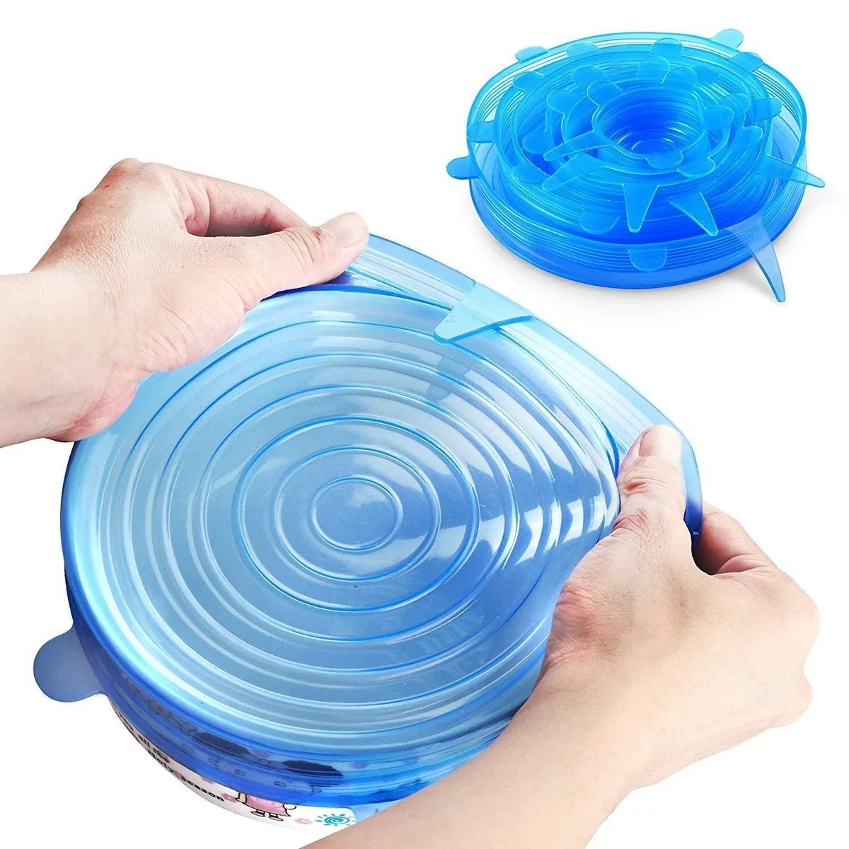 Set of 11 round translucent silicone stretch lids in graduated sizes