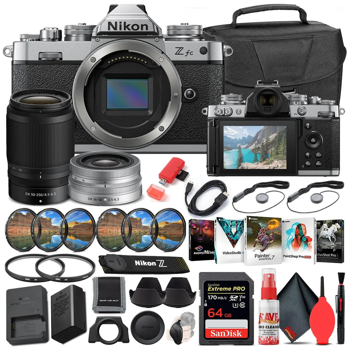 Nikon Inc Nikon Z fc 851090 black 16-50mm 50-250mm 64GB compact mirrorless camera — product photo