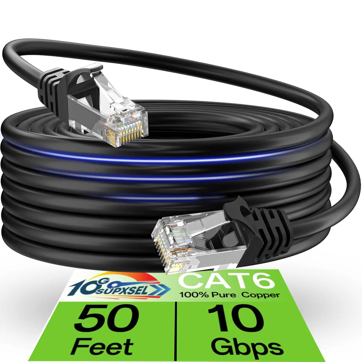  10Gsupxsel Cat 6 Ethernet Cable 50ft 26AWG Black — product photo