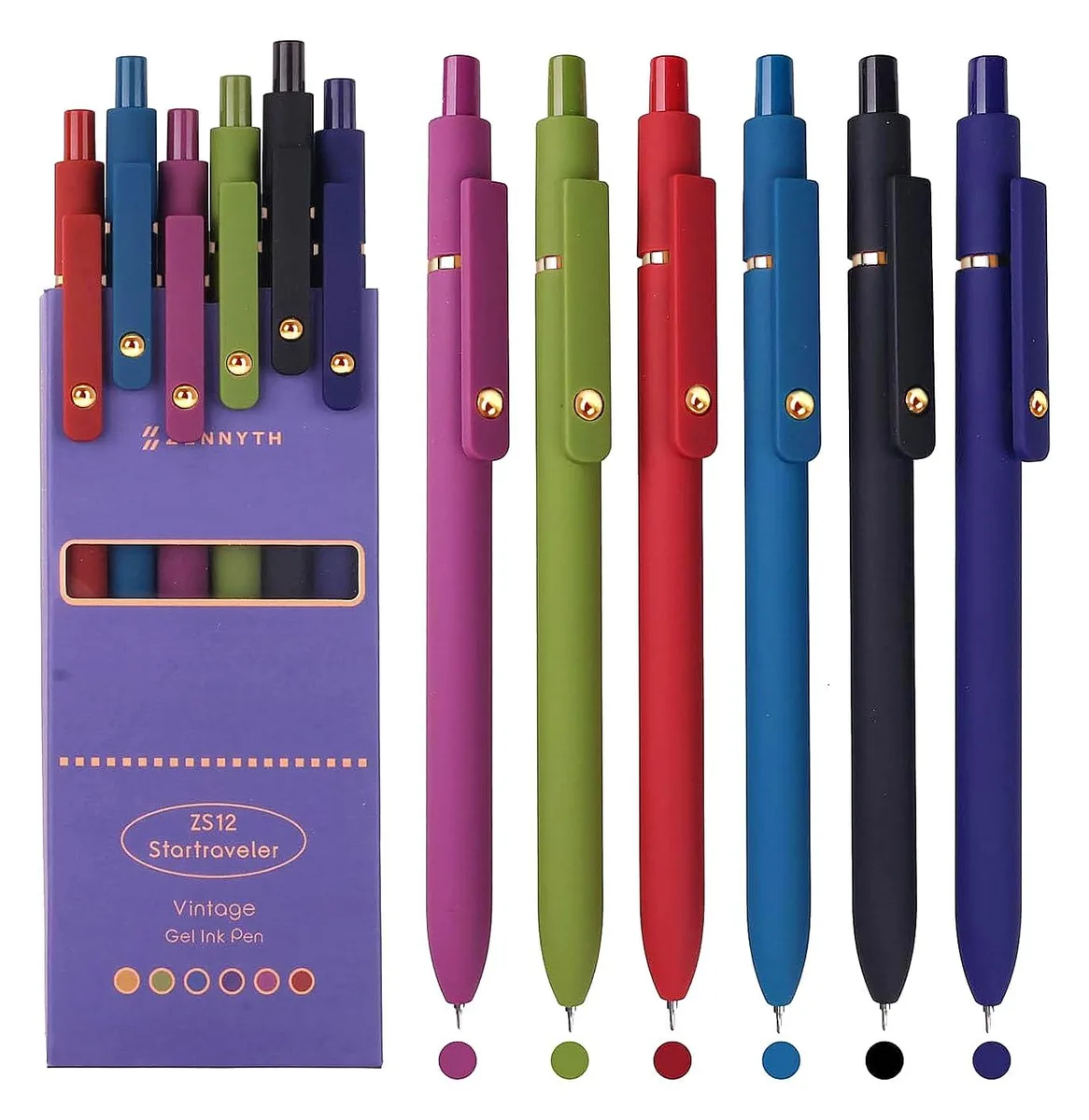  ITAWIXS 6-pack retractable gel pens 0.5 mm petrol retro — product photo