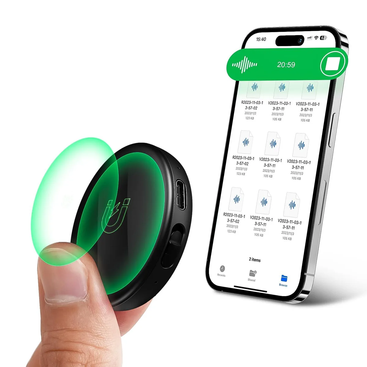 Yigeliter 64GB Magnetic Voice Recorder 74h 4800h — product photo