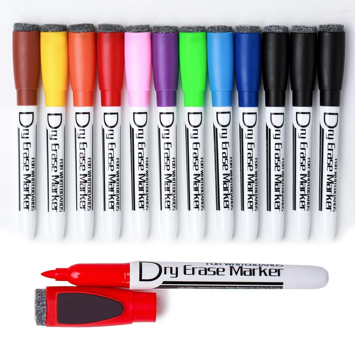  Magnetic Dry Erase Markers Fine Tip 10 Colors 12 Pack — product photo