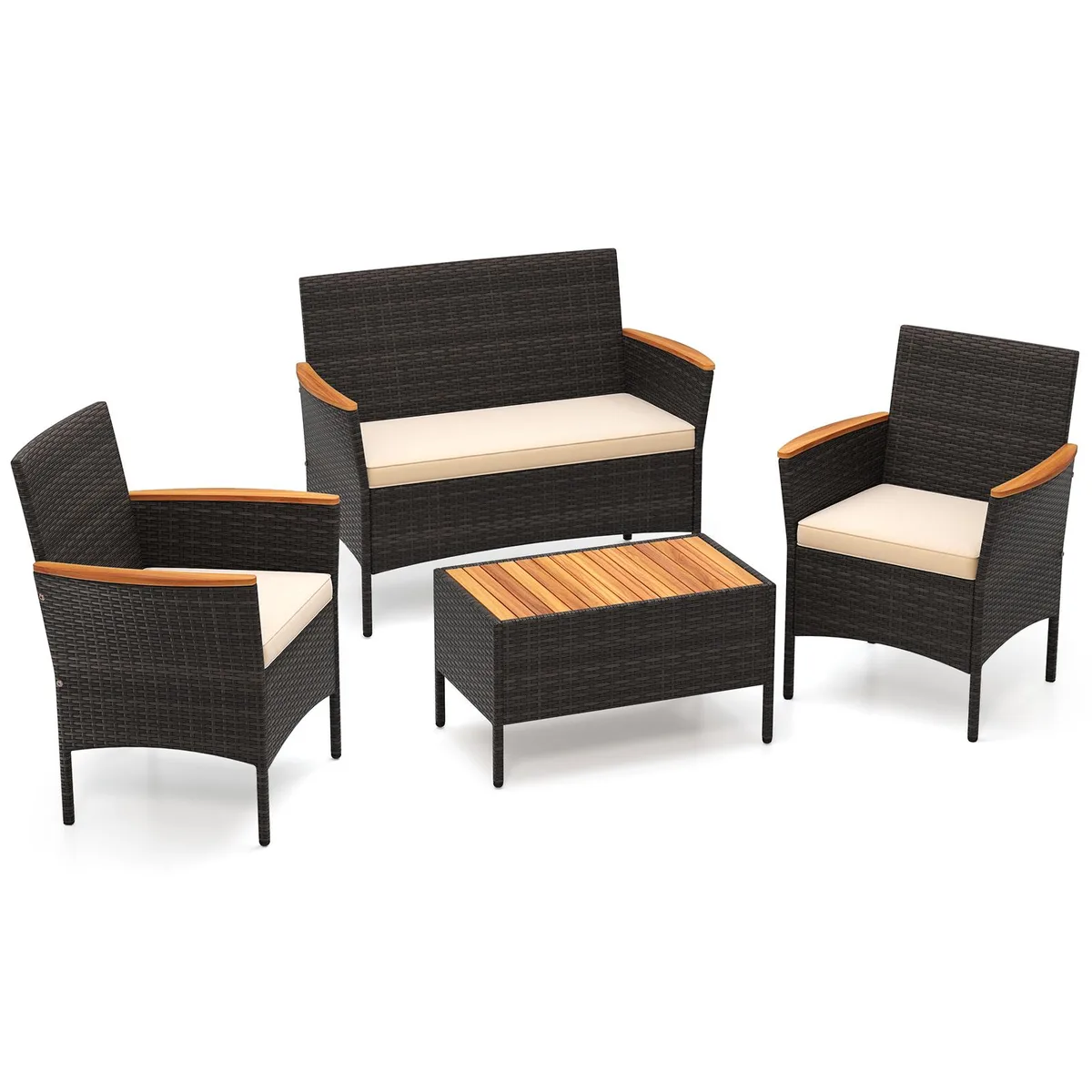 SlickBlue SlickBlue 4-Piece Patio Wicker Sofa Set Beige 2 Chairs Loveseat Table — product photo