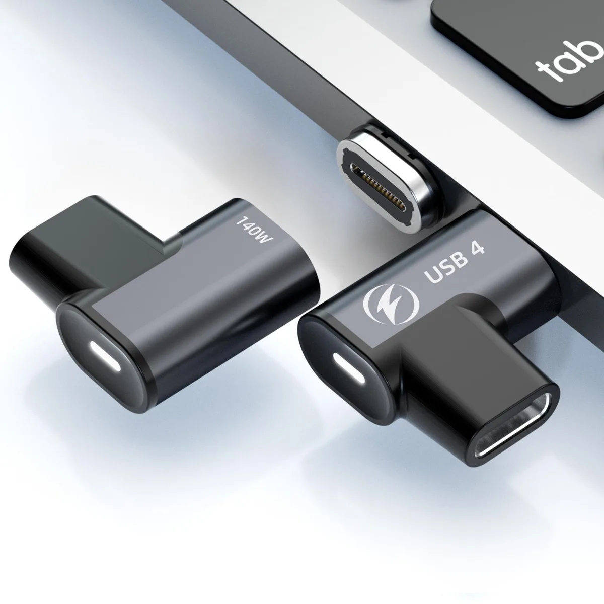 ESTONE ESTONE USB-C Magnetic Adapter 140W 2-Pack 24-Pin Right-Angle USB4 20Gbps 8K 60Hz Thunderbolt 3/4 — product photo