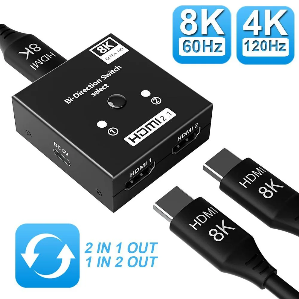 WRIARICH WRIARICH HDMI Bi-Directional 2x1 Switch Splitter 8K 4K 120Hz 48Gbps Black — product photo