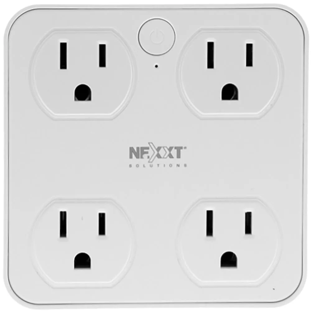 White rectangular surge protector with four sockets
