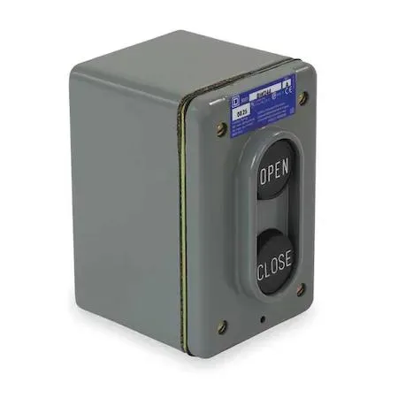 Gray zinc wall-mount control station with two black momentary push buttons 30 mm