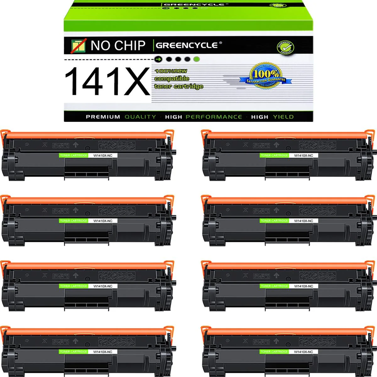 GREENCYCLE GREENCYCLE 141X W1410X Black Toner Cartridge 8 Pack No Chip — product photo