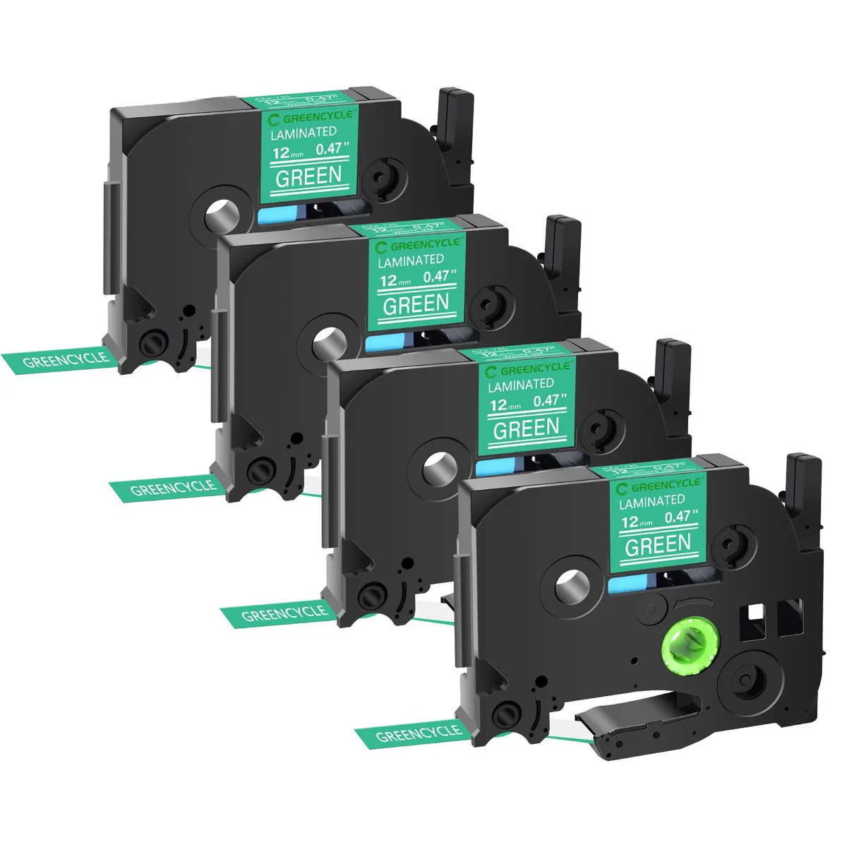 GREENCYCLE GREENCYCLE TZe-735 12mm White on Green Laminated Label Tape 4 Pack — product photo
