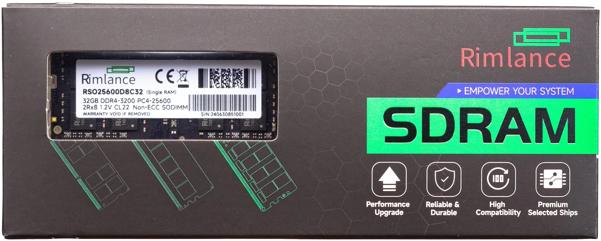 RIMLANCE RIMLANCE 32GB 1.2V DDR4 3200MHz PC4-25600 SODIMM 2RX8 laptop RAM — product photo