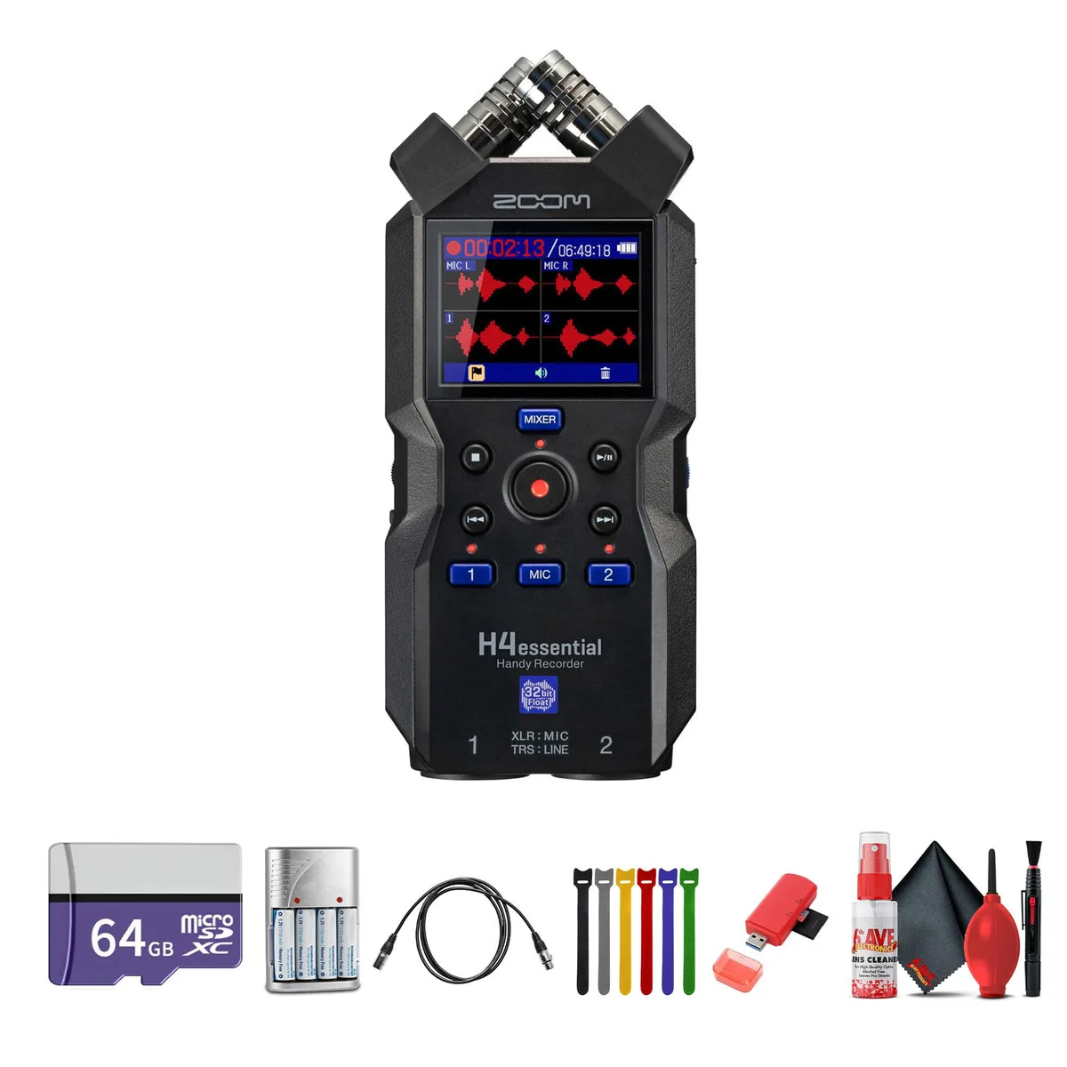 Zoom Zoom H4essential 4-Track 32-Bit Float Recorder 64GB Bundle — product photo