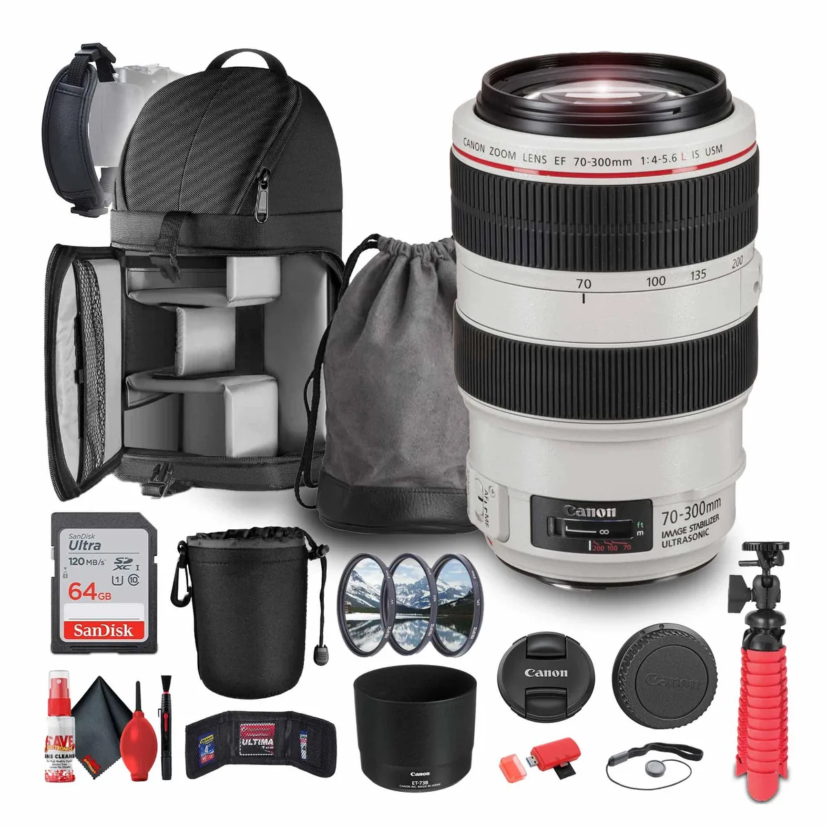 Canon Canon EF 70-300mm f/4-5.6L IS USM Lens + 64GB Card Bundle — product photo