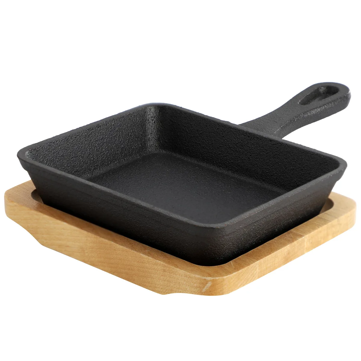 MegaChef MegaChef 510122090M Mini Cast Iron Square Pan with Wood Tray cookware — product photo