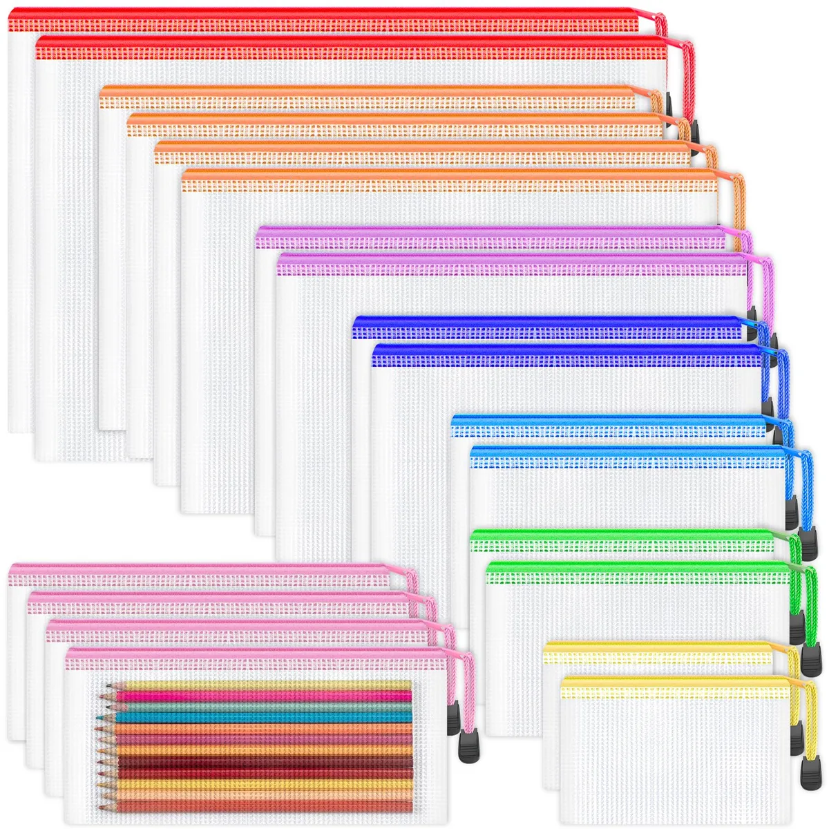 Smarpau XGUS-MSZPC8 20pcs Mesh Zipper Pouch Bags 8 Sizes 8 Colors — product photo