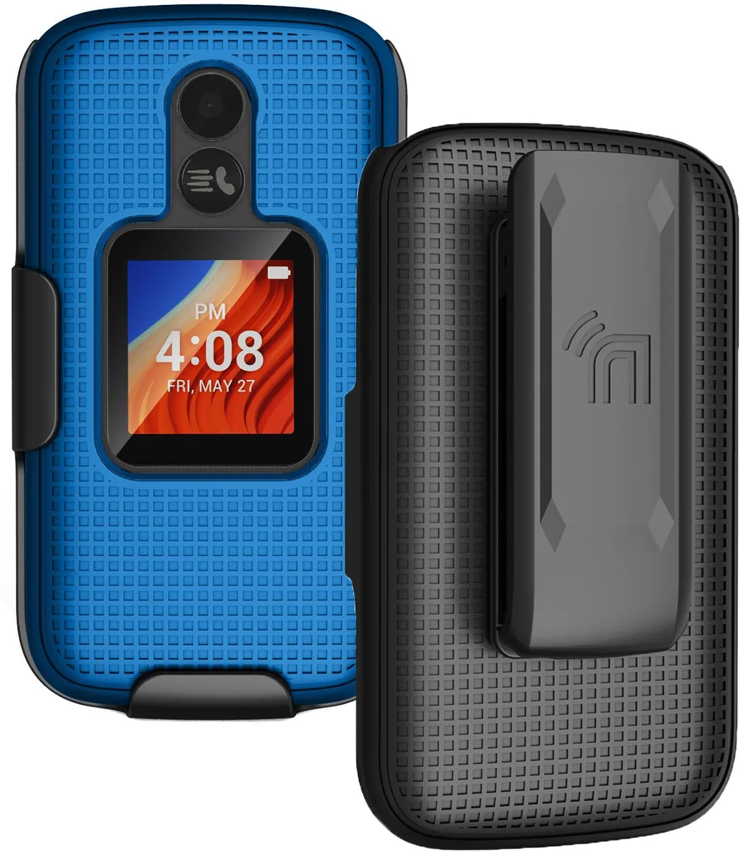 Nakedcellphone Nakedcellphone Cobalt Blue Grid Case &amp; Belt Clip Holster for Alcatel TCL Flip 2 T408DL — product photo