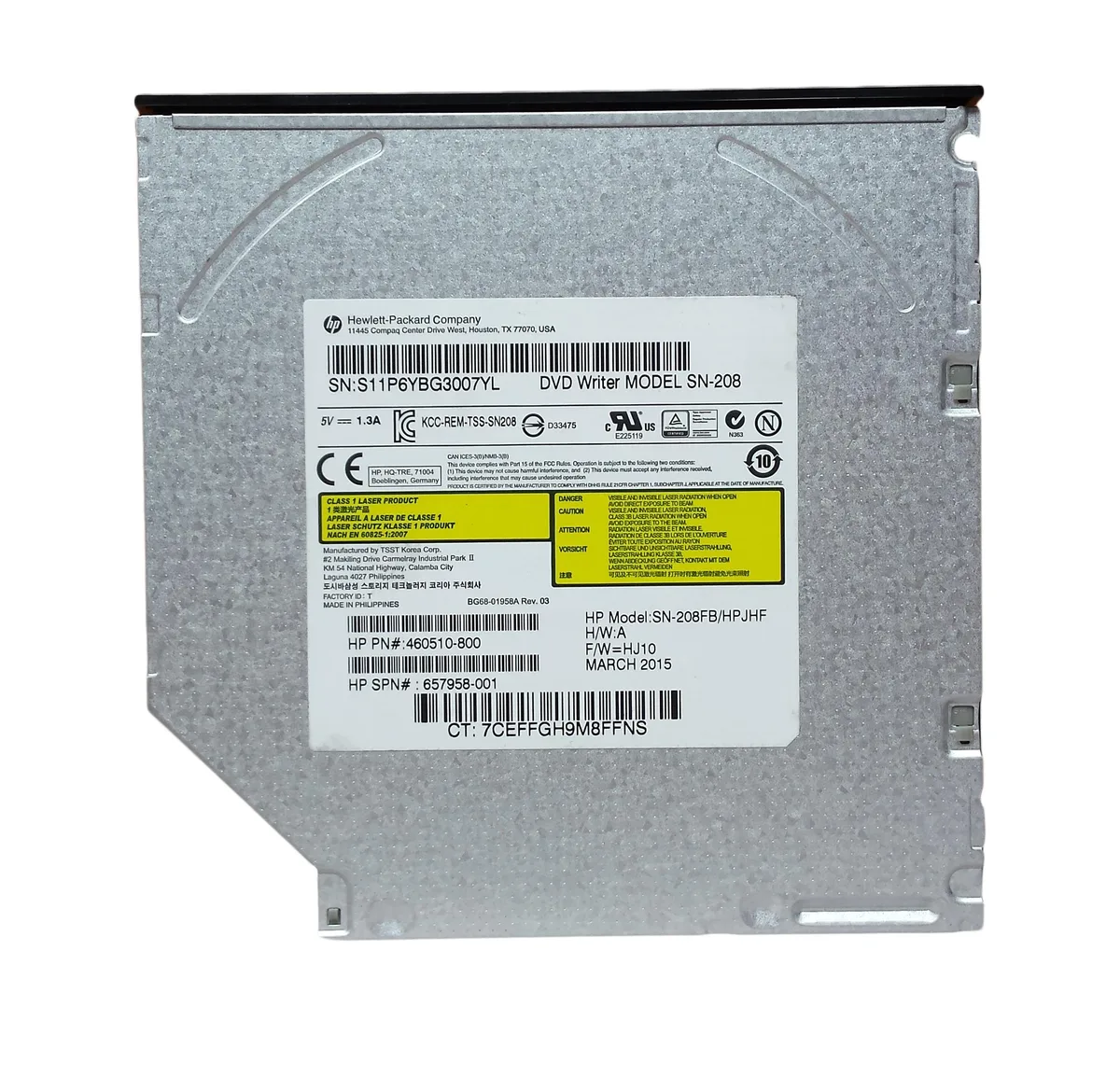 Toshiba SN-208 internal DVD burner, silver tray front