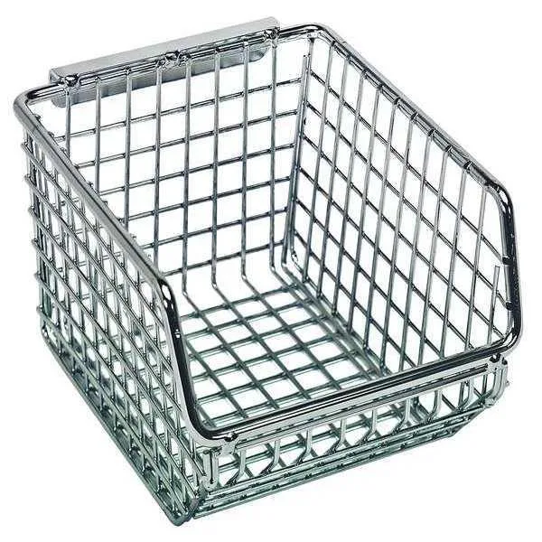 Chrome wire storage bin, rectangular mesh form, 3 in high