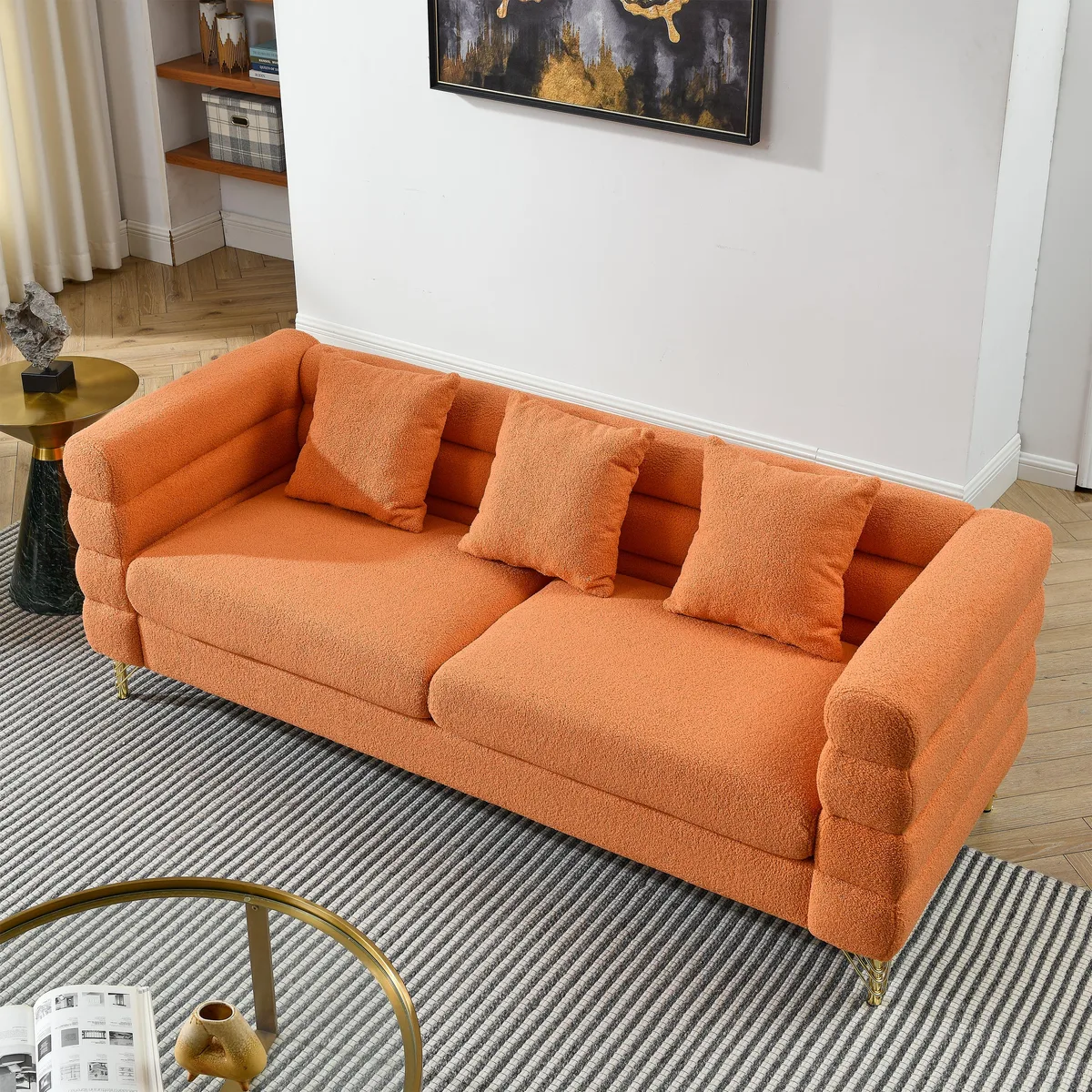 tuphen tuphen 81 Inch 3 Seater Sectional Sofa Orange teddy W834S00034 — product photo