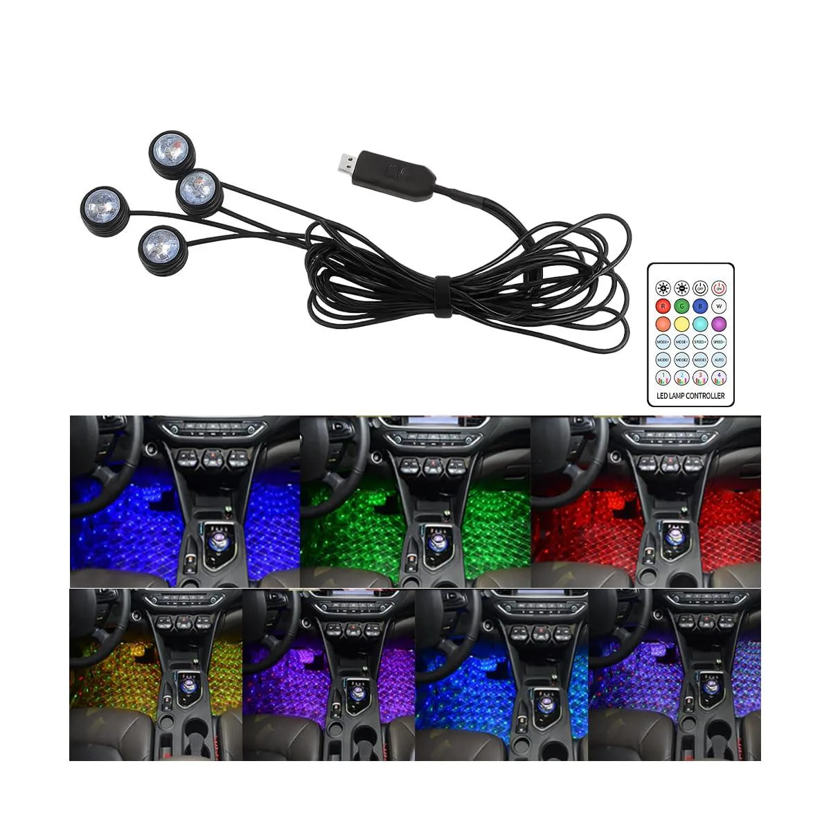  Car Interior LED Lights 4-in-1 RGB App Remote Music Sync USB 5V — product photo