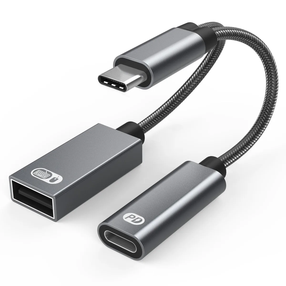 Corn Electronics Corn Electronics USB-C Splitter 60W PD OTG 480Mbps 125mm Kevlar Braided — product photo