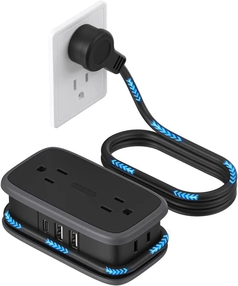 NTONPOWER NTONPOWER 7-in-1 Travel Power Strip 4ft Cord 4 Outlets 3 USB (1 USB-C) 15W Black — product photo