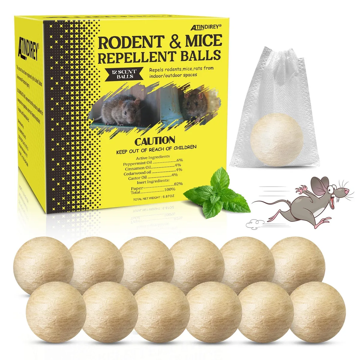 Twelve peppermint-scented repellent balls in individual packets