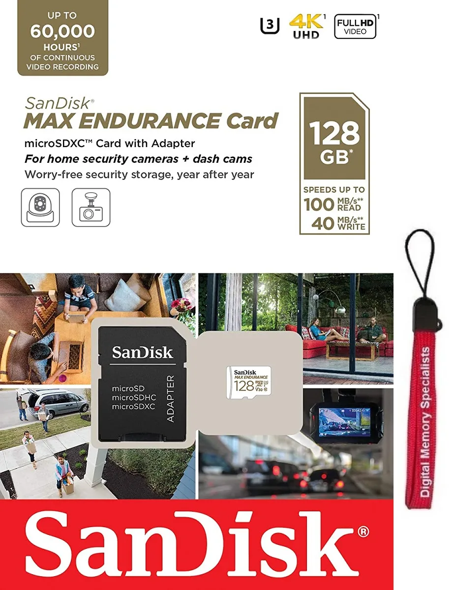 SanDisk SanDisk MAX ENDURANCE 128GB microSDXC C10 U3 V30 100MB/s SDSQQVR-128G-GN6IA with Adapter — product photo