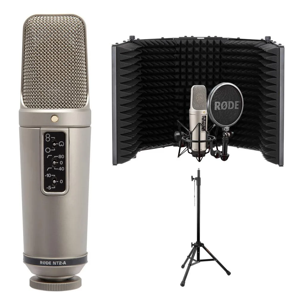 RODE Microphone RODE NT2-A Multipattern Condenser Microphone Bundle with Auray RF-5P-B Reflection Filter and RFMS-580 Stand — product photo