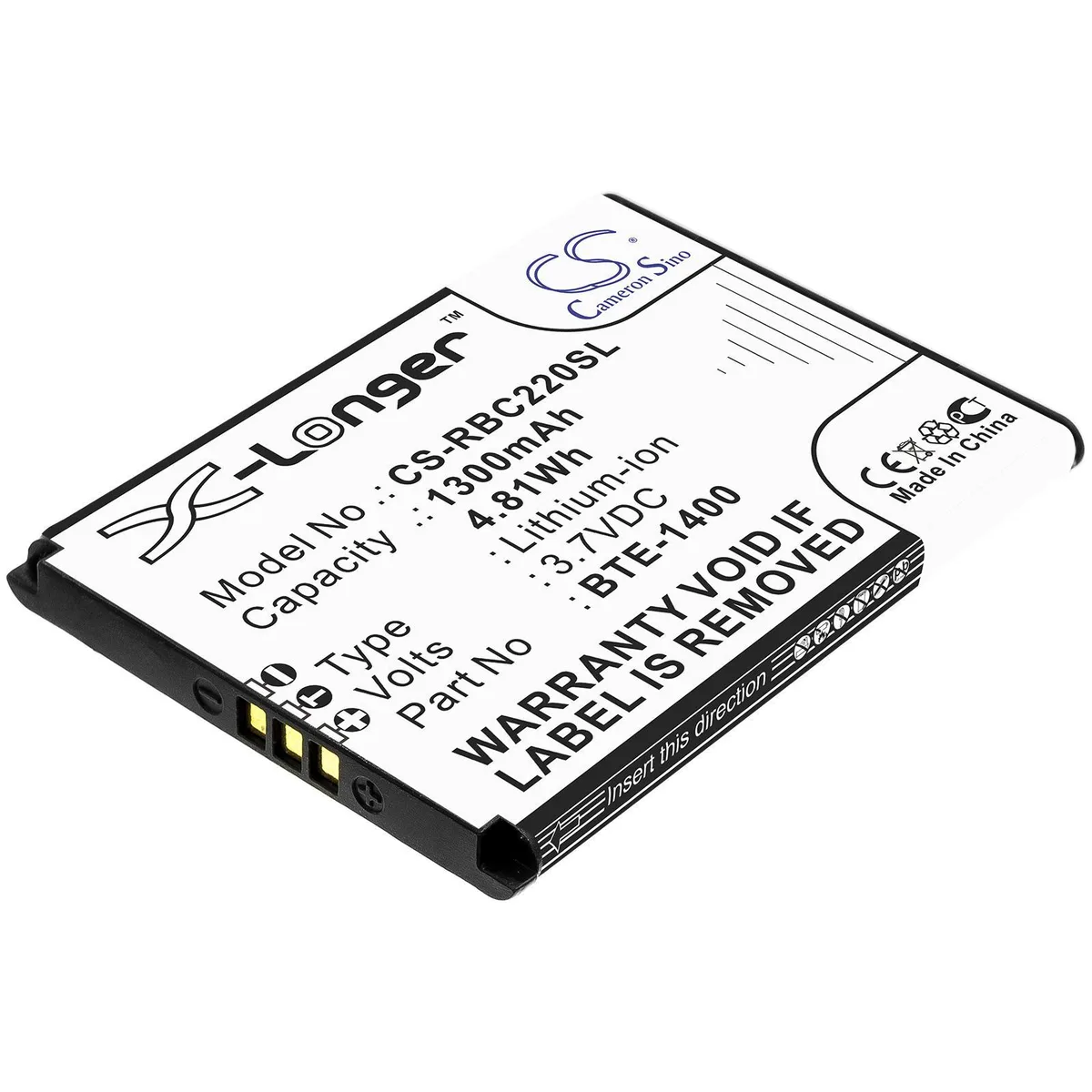 Small rectangular replacement battery with smooth dark finish