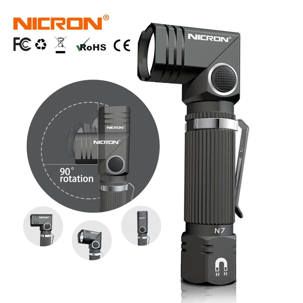 NICRON NICRON B74E 90° Rechargeable Flashlight Dual Fuel AA 14500 IP65 — product photo