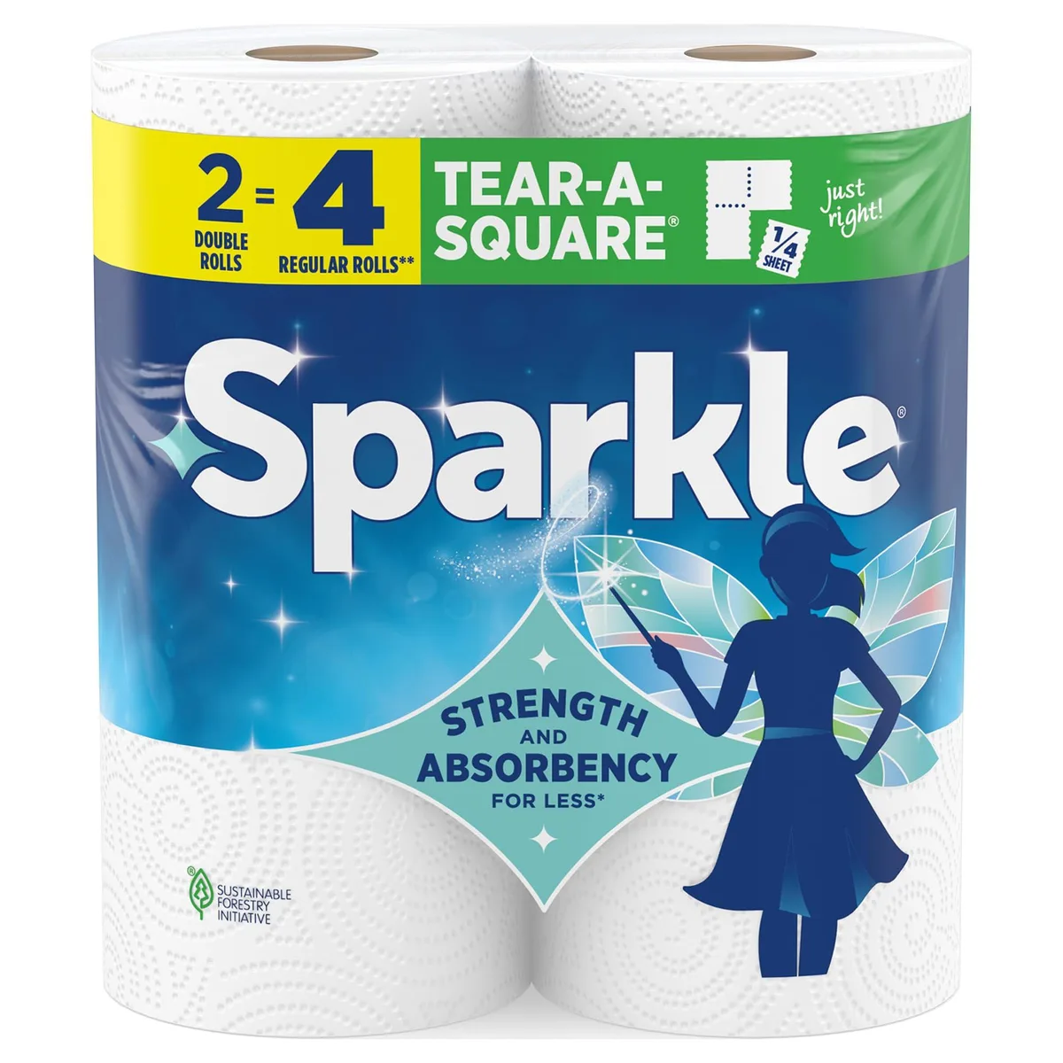 Two white paper towel rolls with perforated tear-off sheets on a flat surface