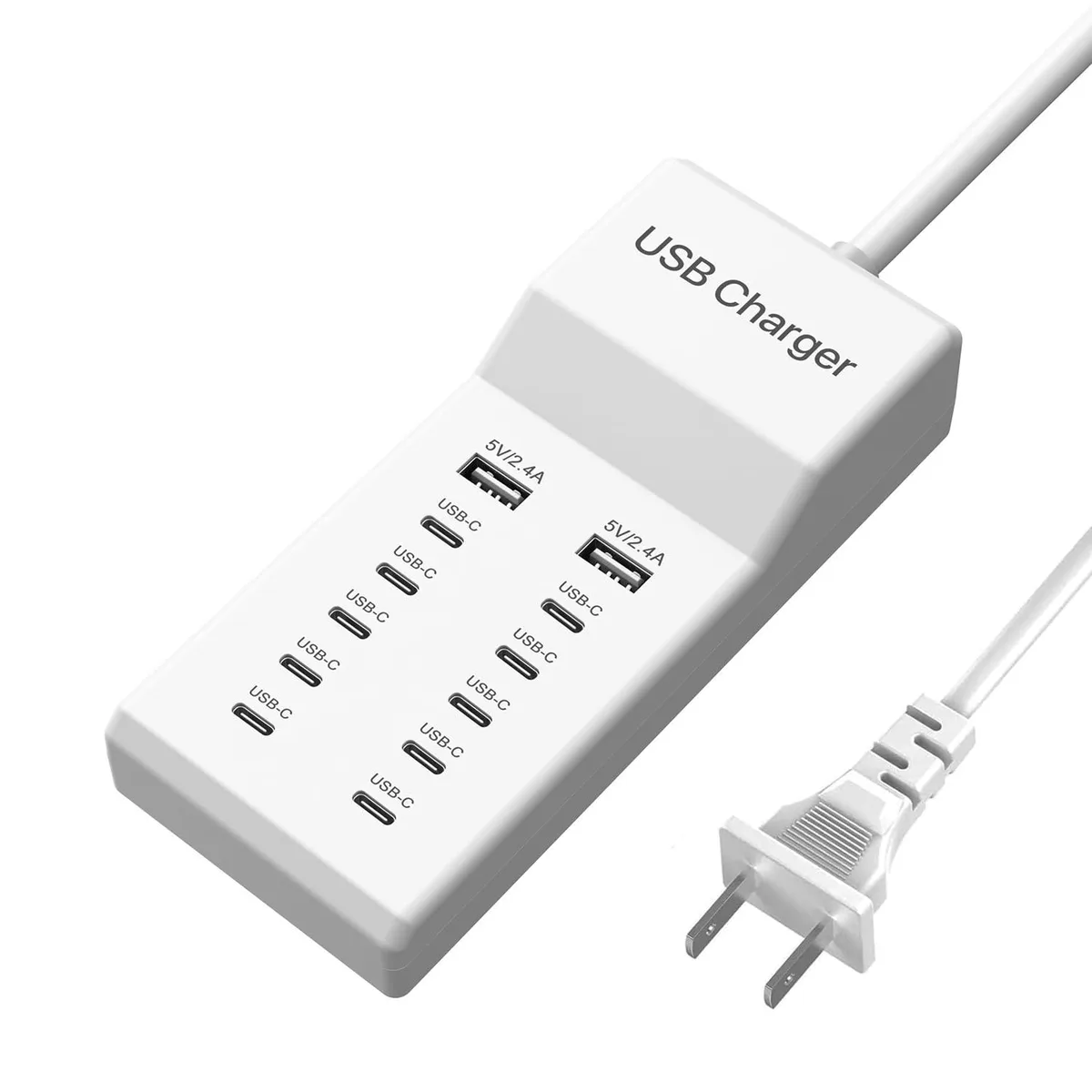 KEHIPI KEHIPI Yili-10USB04 60W 12-Port USB Charger 10 USB-C 2 USB-A White — product photo