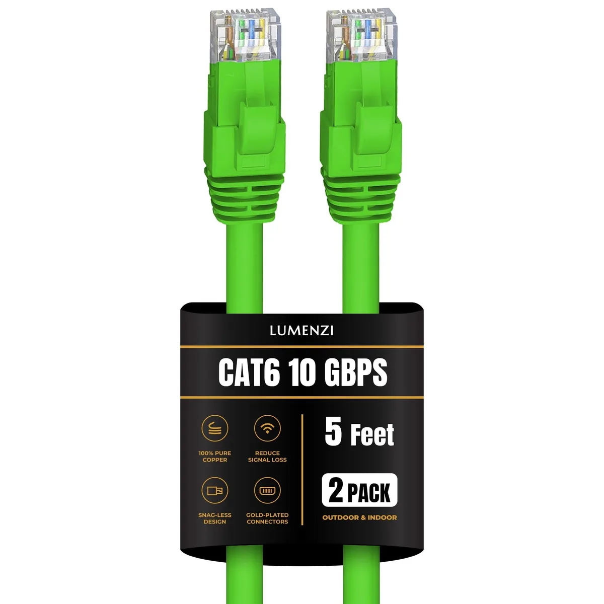Lumenzi Lumenzi Cat 6 Ethernet Cable 7 ft Green 2 Pack — product photo