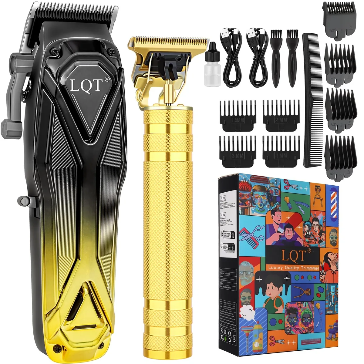 Yellow cordless hair clipper with stainless steel blade and LED display